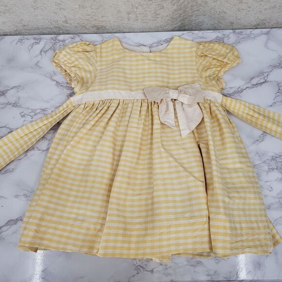 Simi Silk Butter Yellow Gingham Dress Infant Baby Girls Size 18mo - Picture 8 of 15